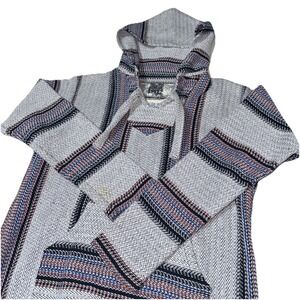 Original Senor Lopez Hoodie Pullover Size S White‎ Woven Drug Rug Poncho Mexico